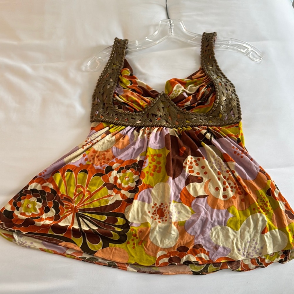 SKY Floral Top with Leather detail